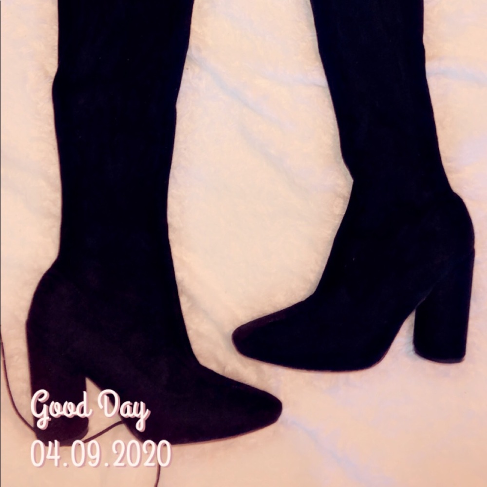 Over the knee chunky heel boots